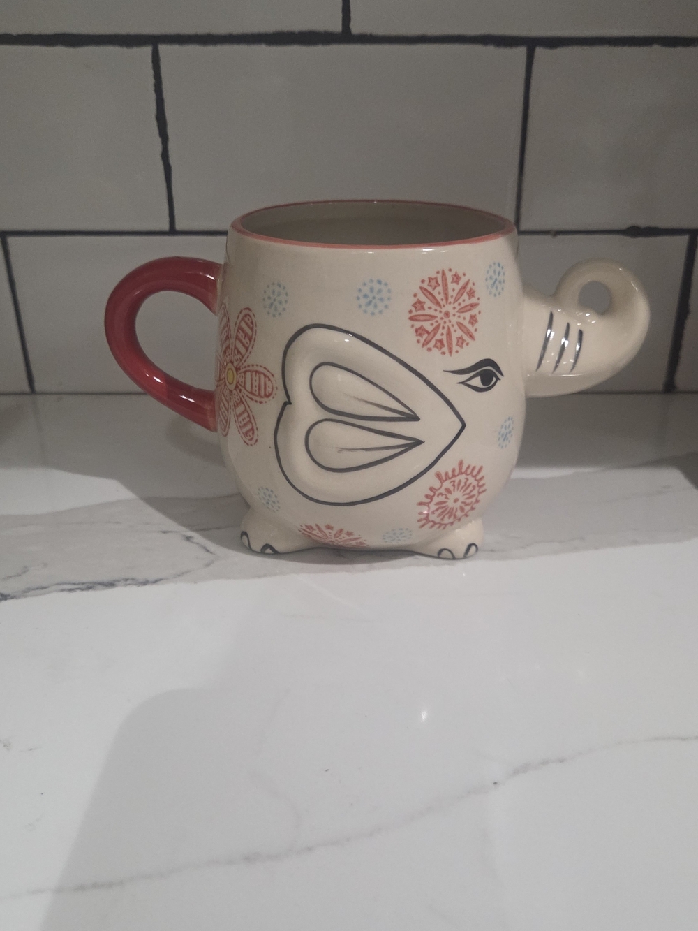 Elephant Mug in Cream and Red - Decorative Home Art
